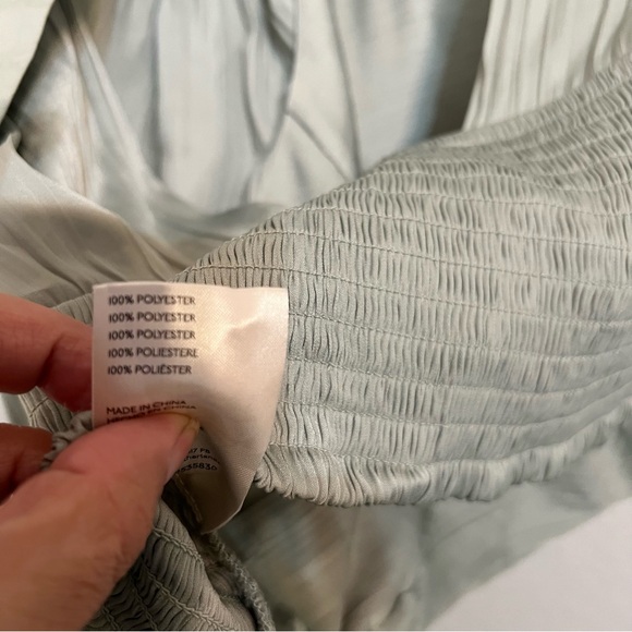 Anthropologie Blouson-Sleeve Blouse mint scoop neck chic open back small crop - Picture 11 of 12